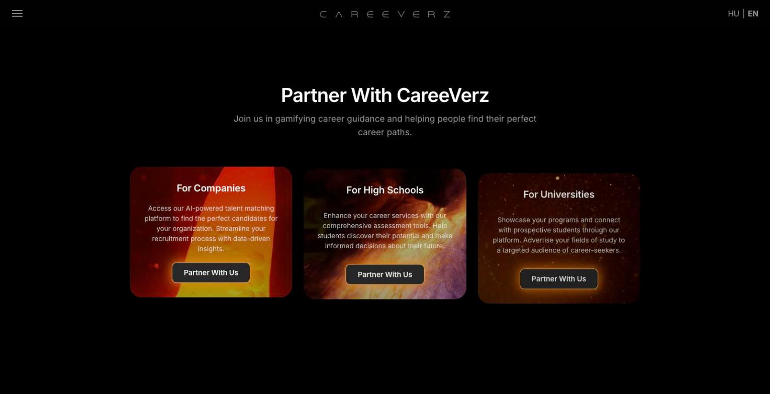 New CareeVerz landing page: partner with us section