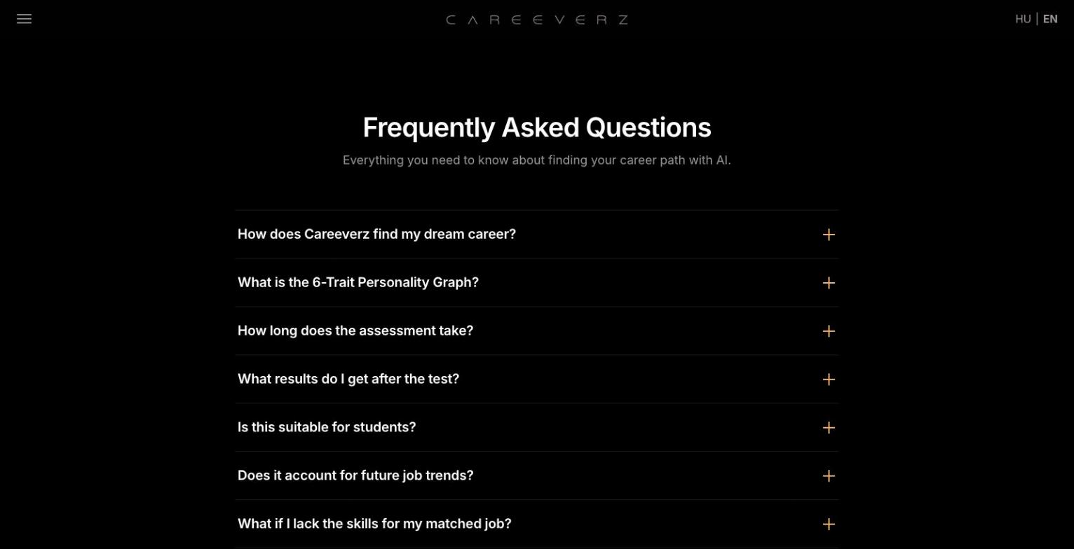 New CareeVerz landing page: FAQ section